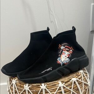 Ed Hardy Black Slip-On Sneakers Tattoo Sailor Jerry Punk Y2K Geisha
